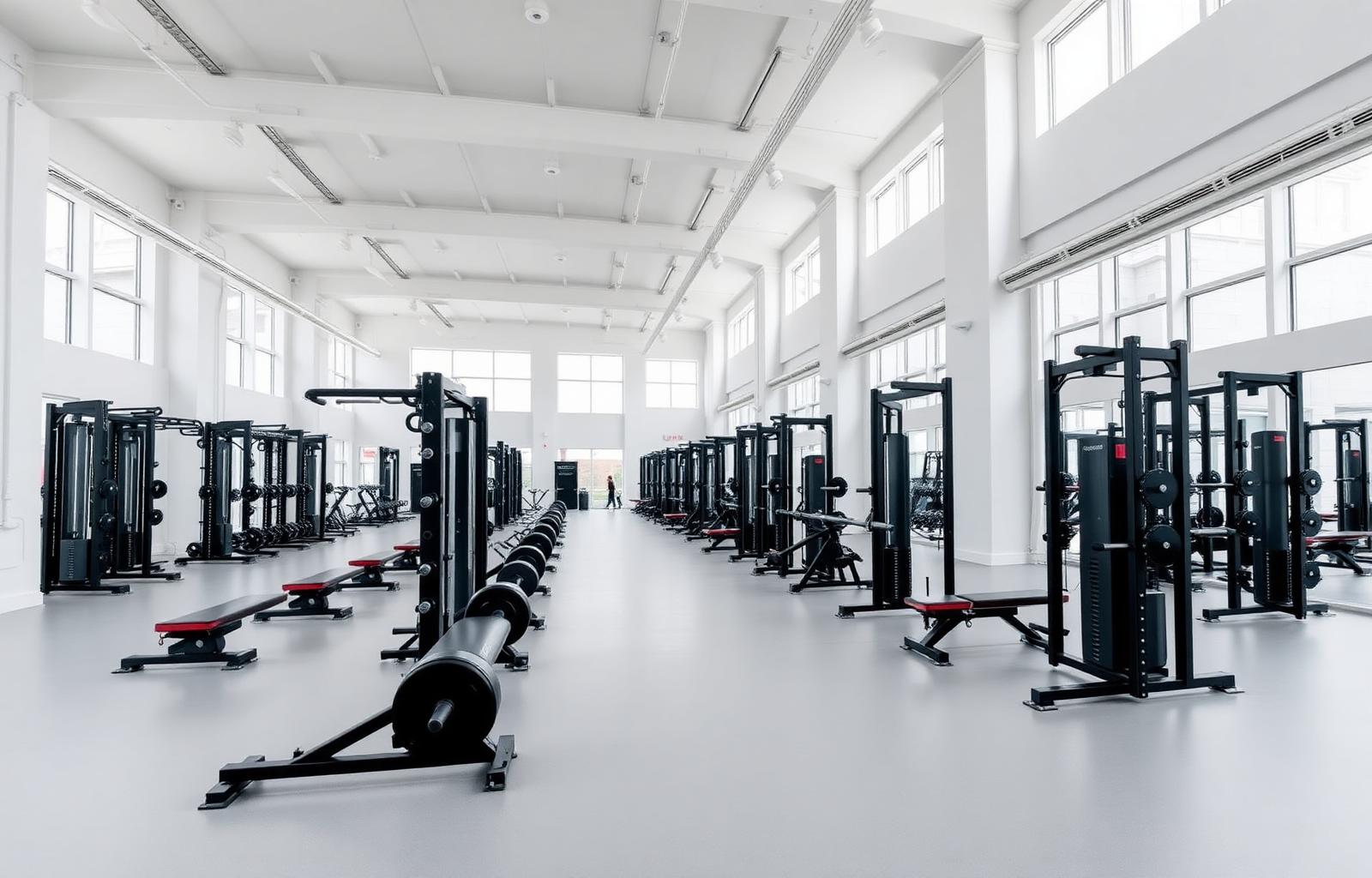 Spacious commercial gym floor fitted with Hash Gym strength racks and machines